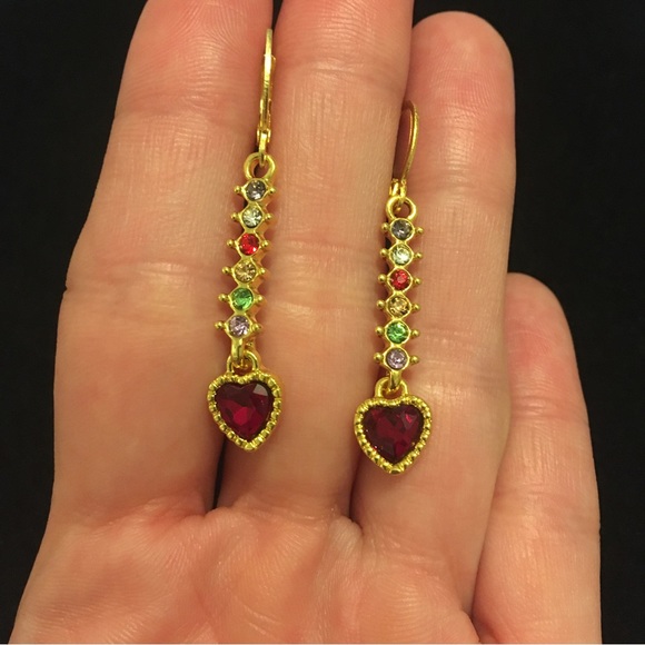 Colorful Red Heart Dangle Earrings - Picture 3 of 5